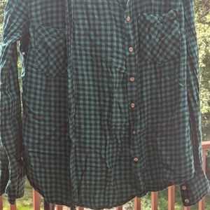 Green and Black Plaid Button Down